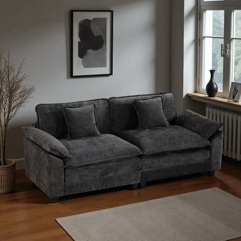 Modern Chenille Loveseat with Wide Armrests, Modular Small Couch for Living Room & Apartment, Double-Layer Cushion Comfort