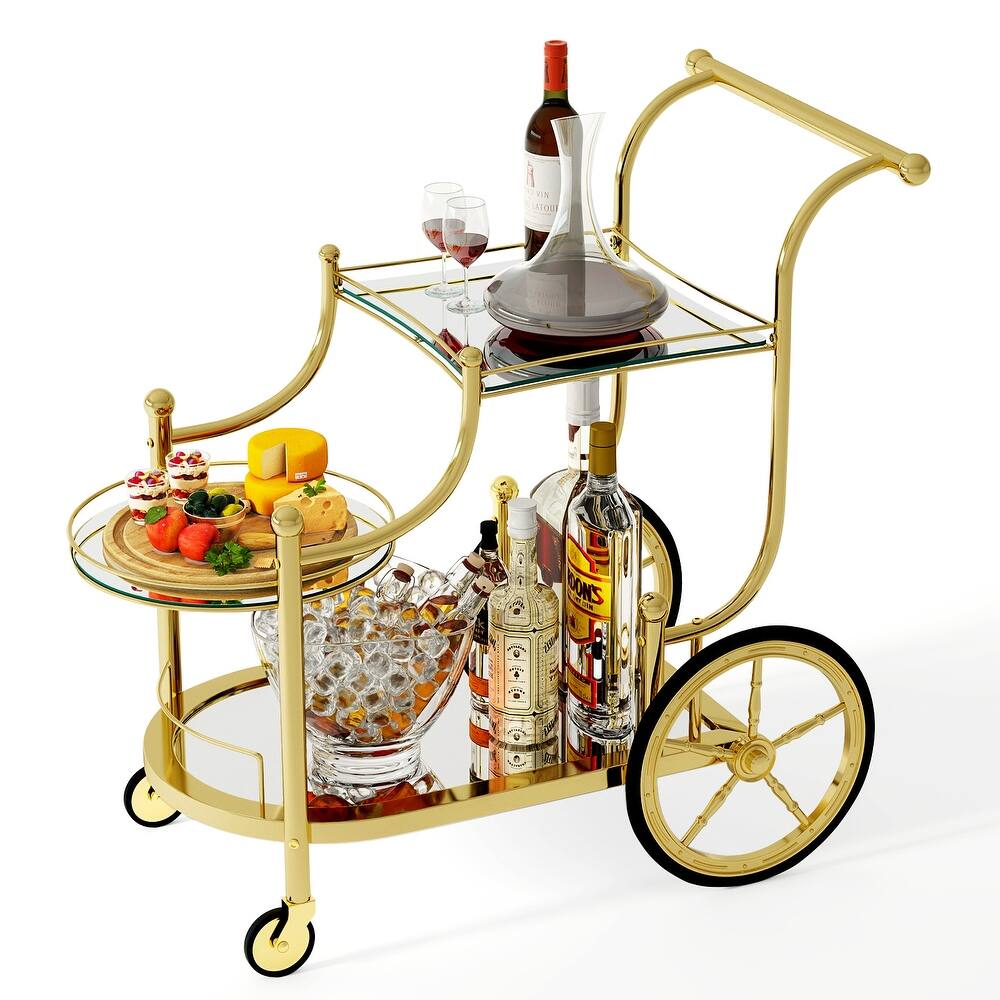 Gymax 3-Tier Home Bar Serving Cart on Wheels w/ Mirrored Shelves for