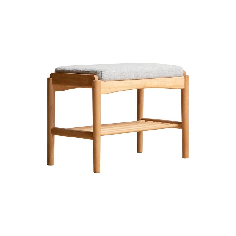 Modern Natural Solid Wood Shoe Bench with High Rebound Sponge Cushion - Beige