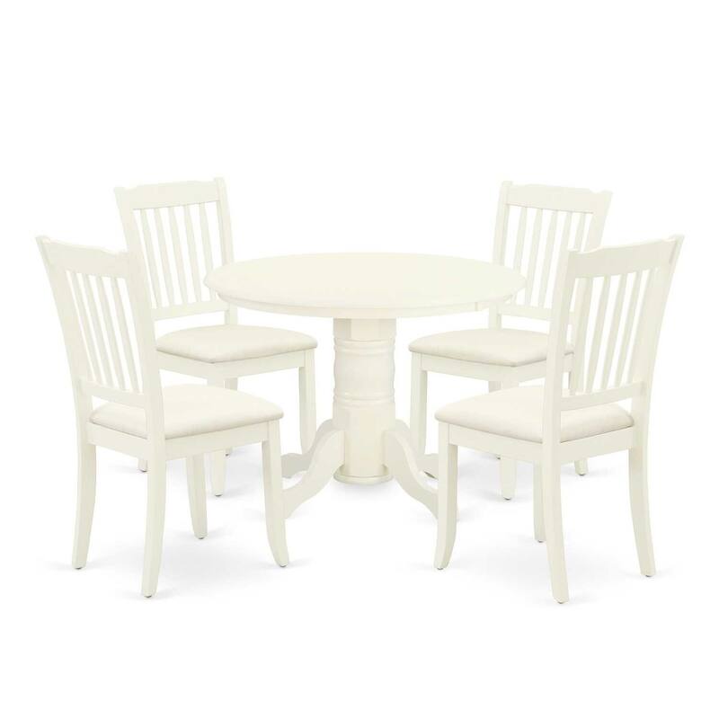HomeStock 5-Piece Round Buttermilk and Cherry Finish Solid Wood Top Dining table with 4-Chairs with Slat Back