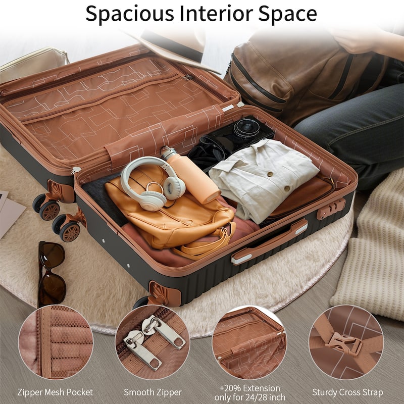 4 Piece Luggage Set Suitcase Set, ABS Hard Shell Lightweight Expandable Travel Luggage with 4 Packing Cubes, Spinner Wheels