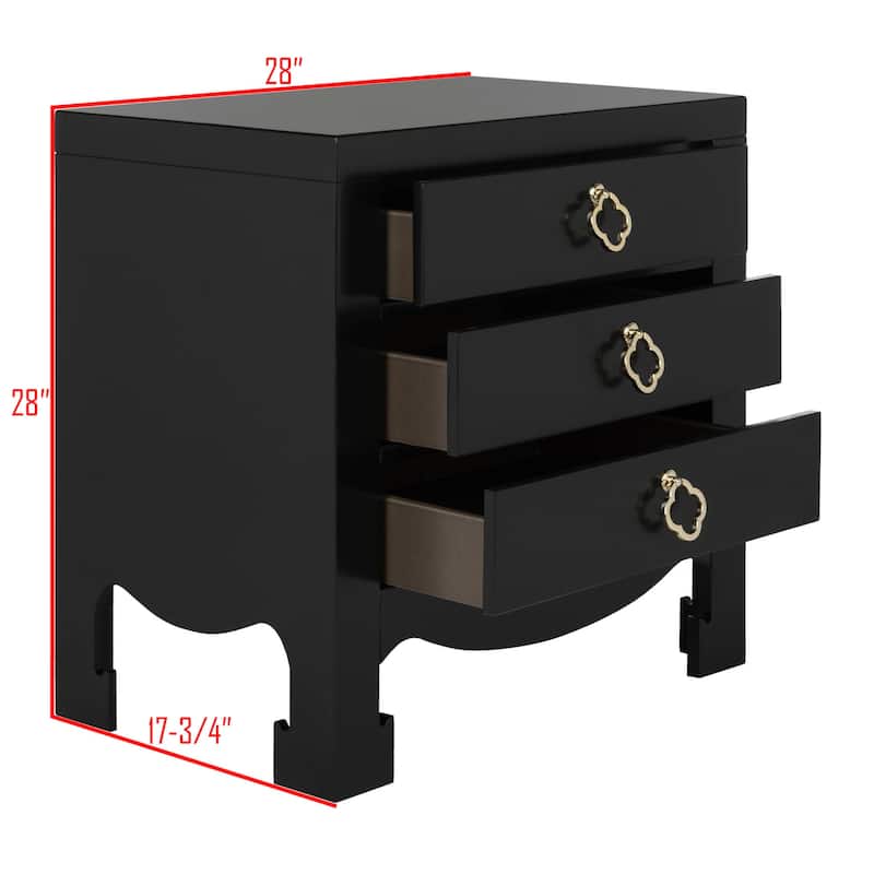 SAFAVIEH Jana Black 3-Drawer Nightstand
