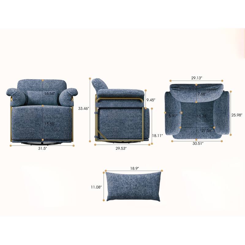360 Swivel Accent Chair with Gold Metal Legs - Fluffy Fabric Upholstered Lounge Chair for Living Room, Bedroom or Office
