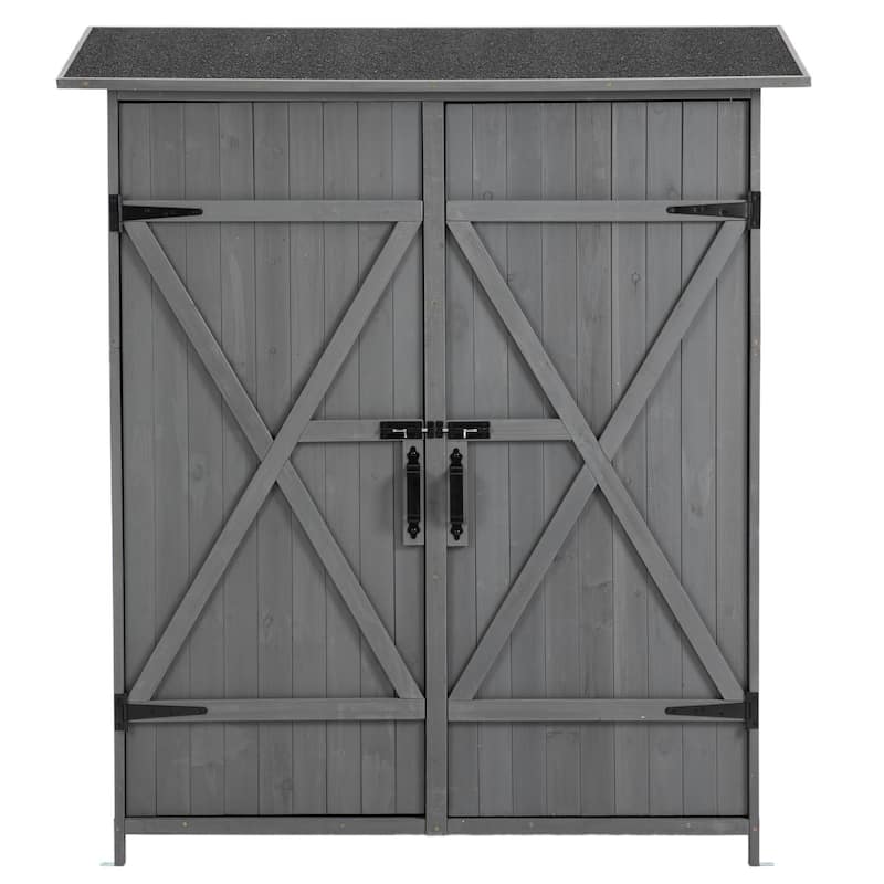 56"L Outdoor Storage Shed with Lockable Doors, Waterproof Roof, Detachable Shelves