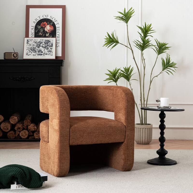 Set of 1 Square Barrel Shaped Boucle Upholstered Accent Armchair