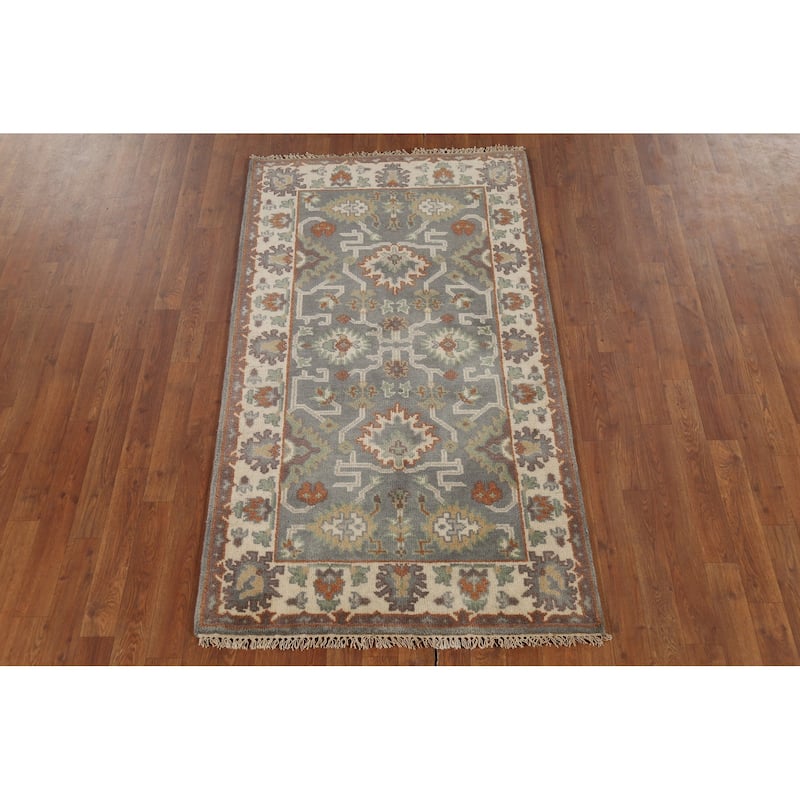 Gray Oushak Indian Accent Rug Hand-Knotted Transitional Wool Carpet - 3'2"x 5'6"