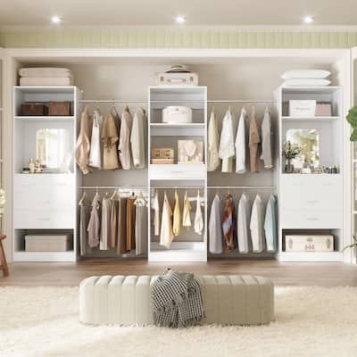 70'' - 221'' Set of 3 Closet System Organizer with Adjustable Hanging Rods, Shoe Racks, and Shelves