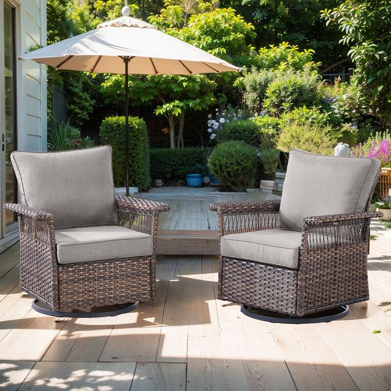 Outdoor Wicker Furniture Couch Set - Brwon Wicker Grey Cushion - 2PCS Glider Chairs
