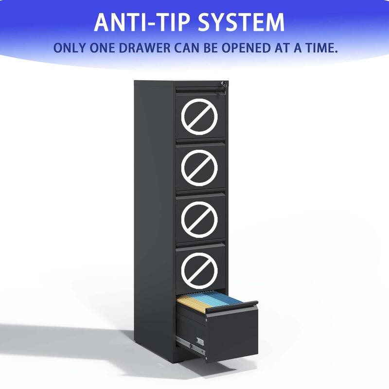 5 Drawer Metal Vertical Filing Cabinet with Lock,A4 Legal/Letter Size