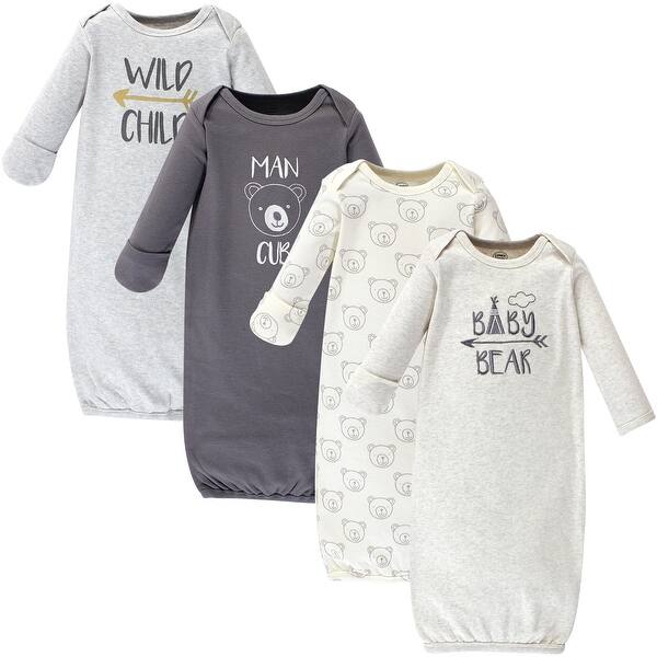 slide 1 of 1, Luvable Friends Baby Boy Cotton Long-Sleeve Gowns 4pk, Bear 0-6 Months - Bear