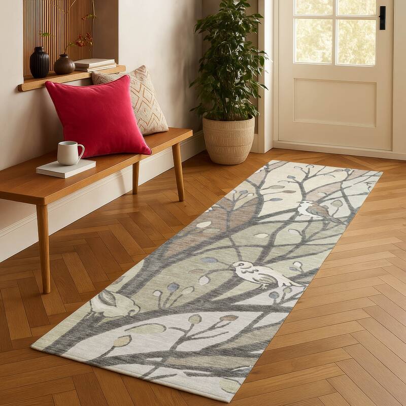 Machine Washable Indoor/ Outdoor Bird Mosaic Chantille Rug