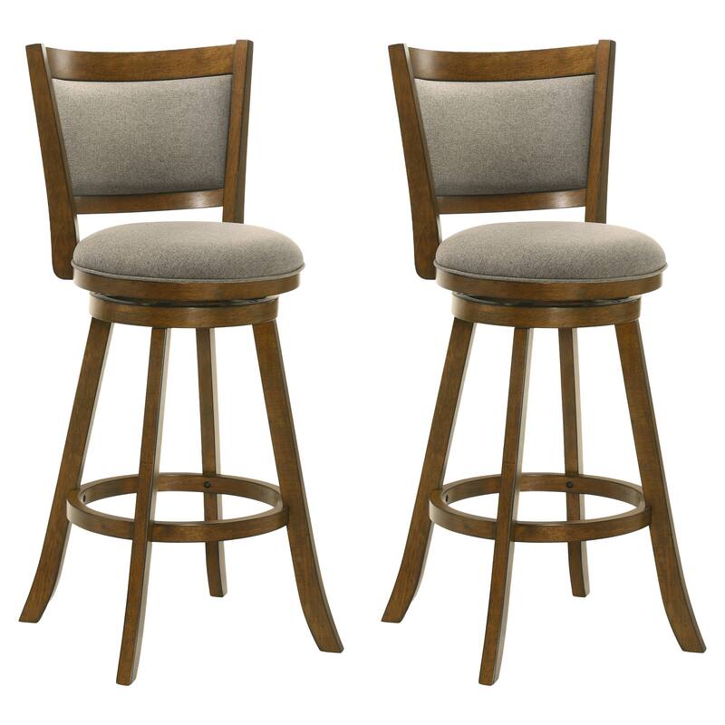Aiden Modern Farmhouse Swivel Wood Counter Height Kitchen Bar Stool in Sepia Brown Finish with Fabric Upholstered Seat - Set of 2 - Gray - Bar Height