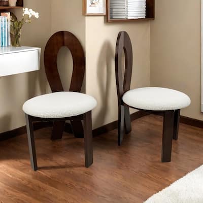 Dining Chairs Set of 2, Key-design Home Chairs, Pure White Teddy Velvet Solid Wooden Dining Chairs with Ribbon-Cross Backrest