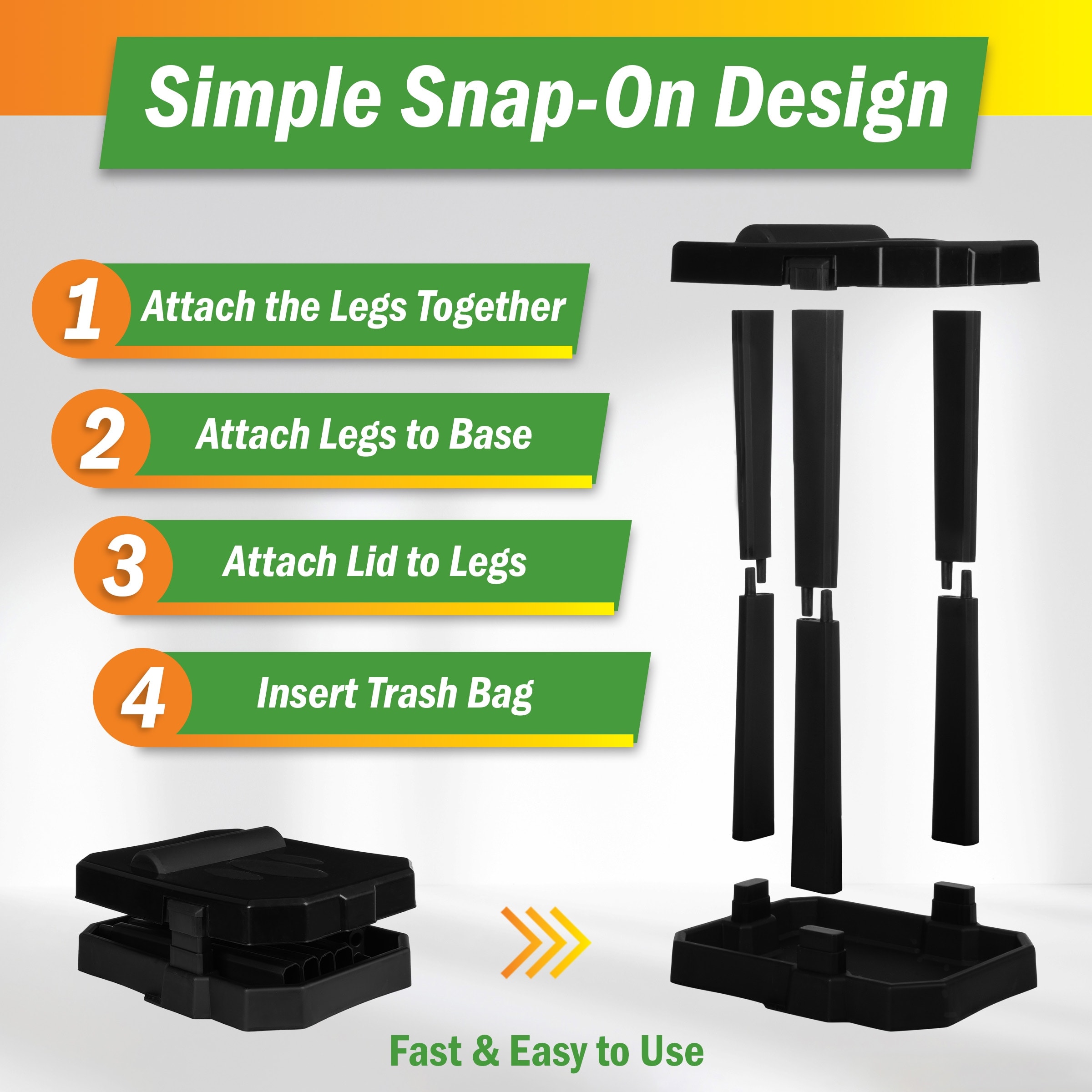 Wakeman Portable Trash Bag Holder Stand with Bags - Black - Bed