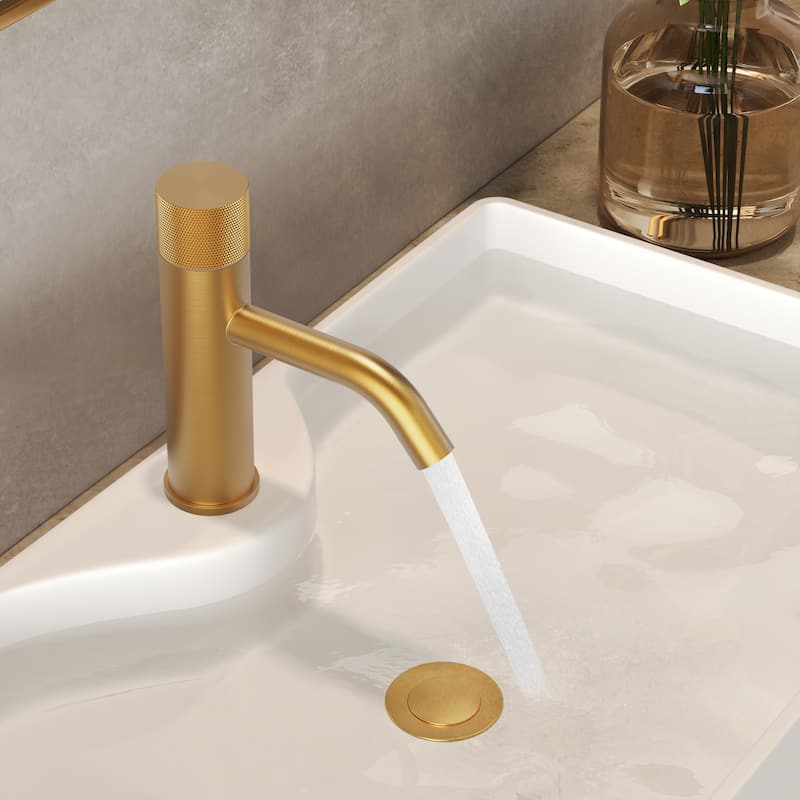 GRANDJOY Low-Arc Single Handle Vessel Sink Faucet with Pop-Up Drain, Compact Bathroom Design