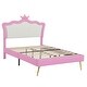 preview thumbnail 8 of 12, Full Size Upholstered Platform Bed with LED Lights and Crown Headboard