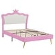preview thumbnail 21 of 25, Twin/Full Size Upholstered Princess Bed Platform Bed with LED Lights and Crown Headboard