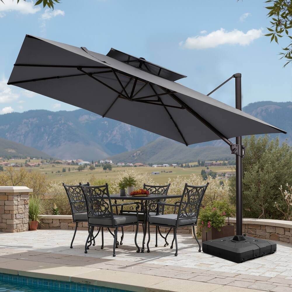 Pellebant 11X11FT Outdoor Patio Cantilever Offset 360 Degree Rotation Umbrella with Base Stand