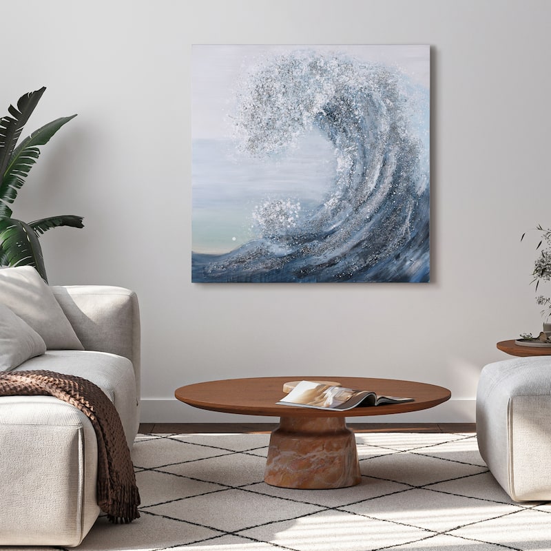 Crystal Wave Textured Glitter Hand Painted Canvas Wall Art