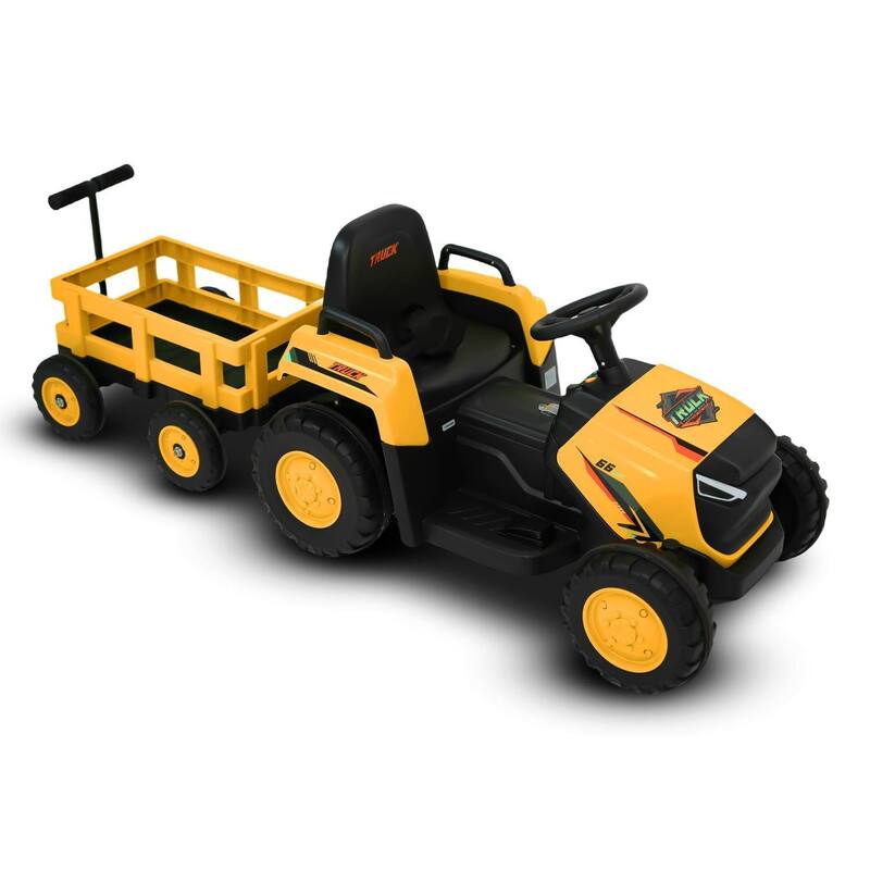 12V Electric Toddlers Ride on Tractor Toy with Detachable Garden Cart for Kids Best Gifts - Yellow