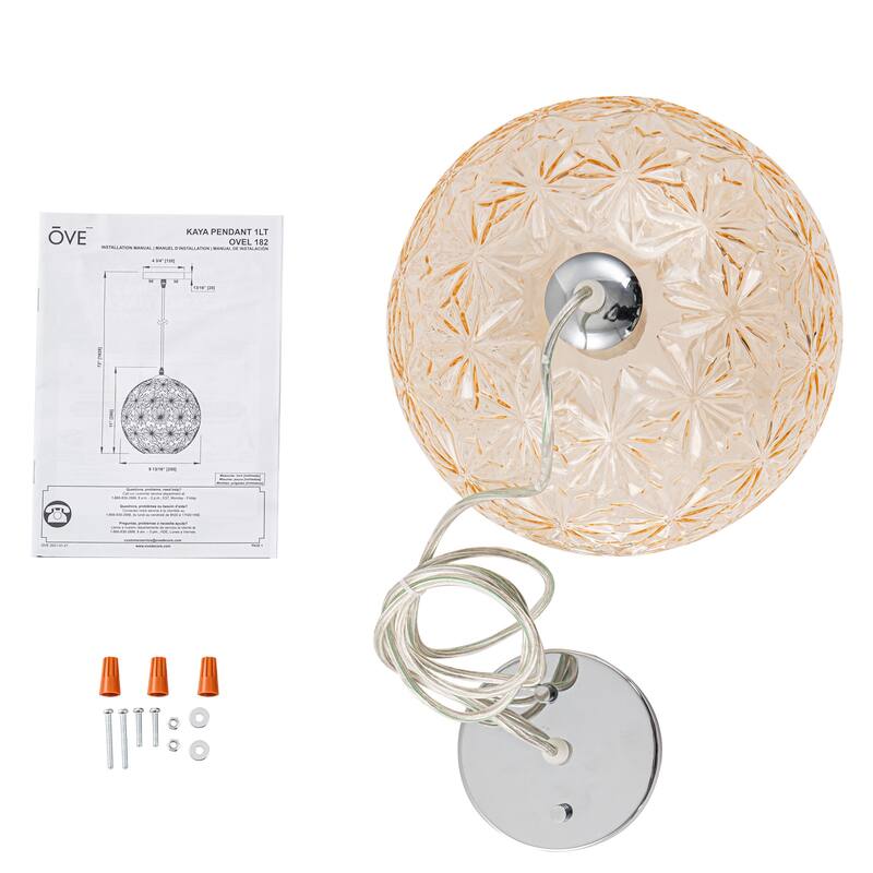 9.84 inch Cognac Etched Glass Globe Pendant Light Hanging Ceiling - 9.8 inch