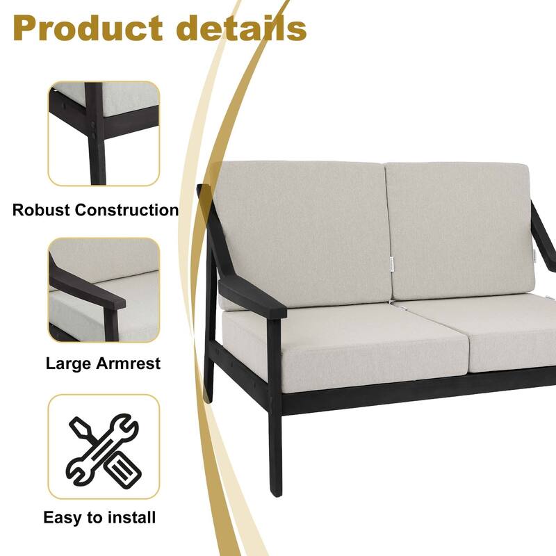 Outdoor Teak Wood Slat Back Patio Loveseat Sofa