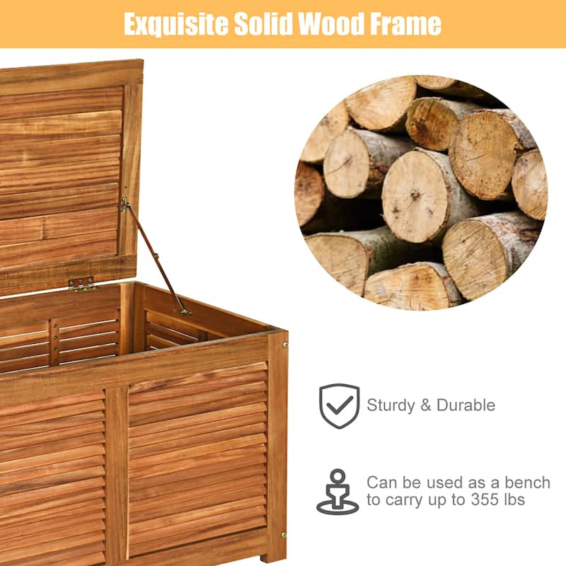 47 Gallon Acacia Wood Deck Box Garden Backyard Storage Bench