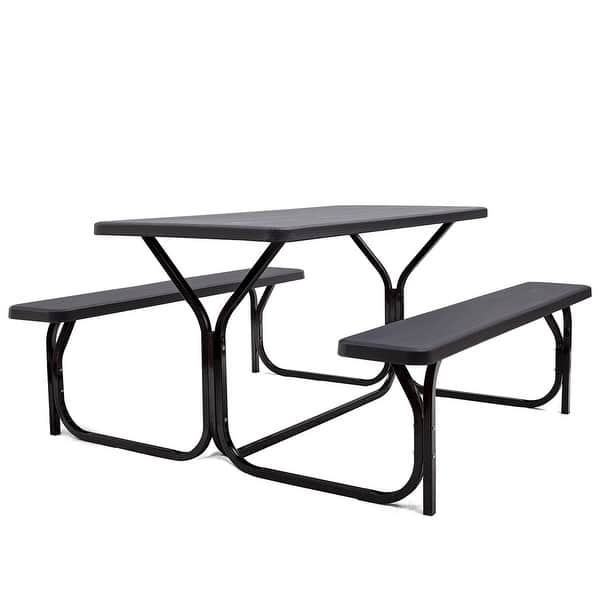 slide 2 of 8, Outdoor Picnic Garden Party Table And Bench Set-Black - 54" x 59" x 28.5" (L x W xH)