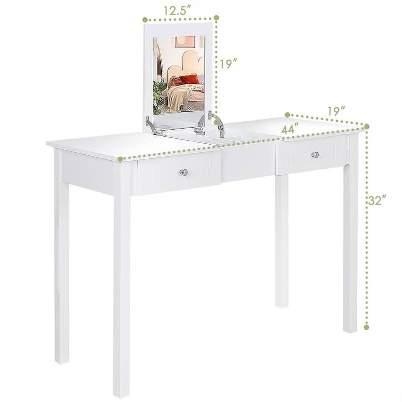 Costway Vanity Table Dressing Table Flip Top Desk Furniture White