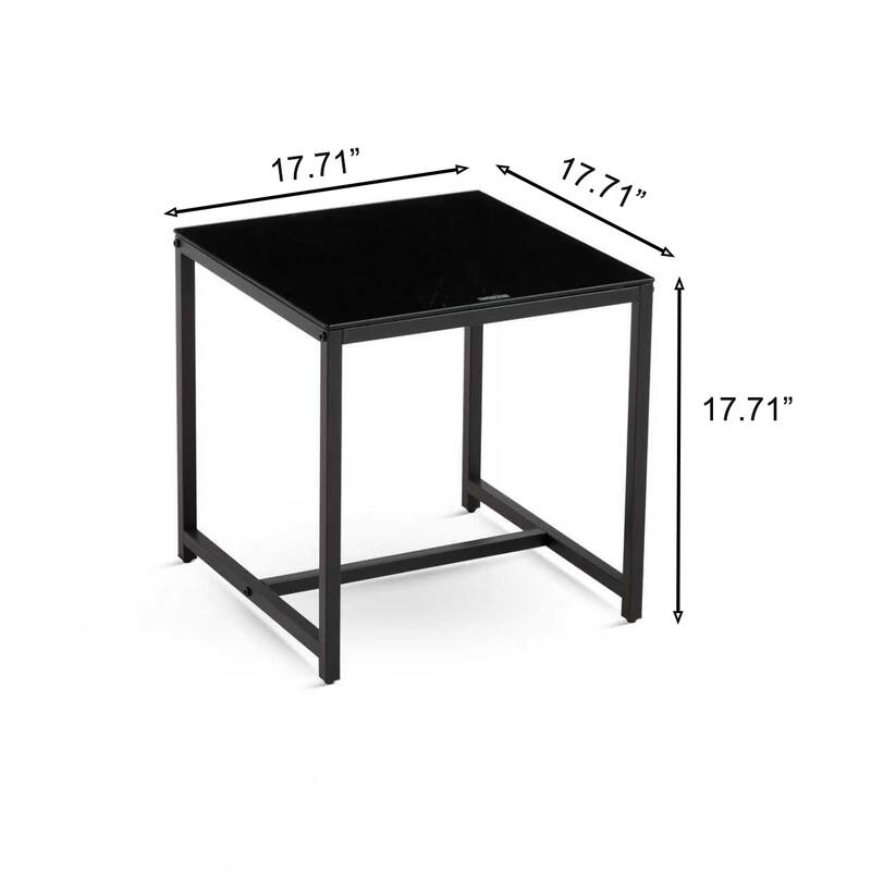 Black Glass Night Stand,MDF Side Table, Small Tea Table, Sofa Table with Metal Leg