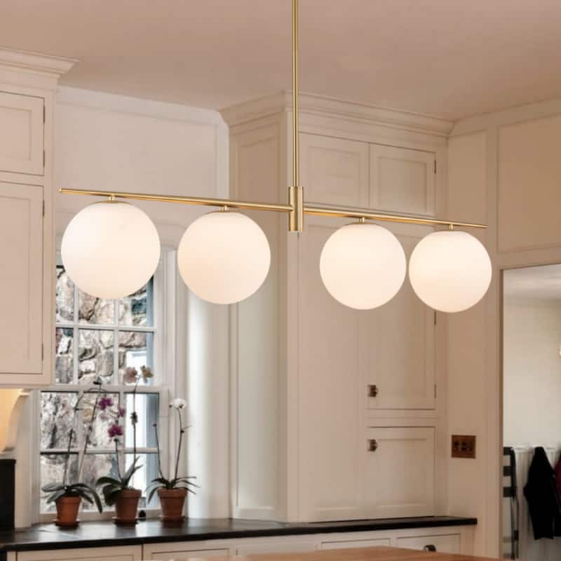 4 - Lights Modern Linear Globe Chandelier Kitchen Island Pendant Light - W45.3" - Gold