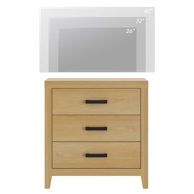 WAMPAT Farmhouse Nightstand with 3 Drawers, Large Wood Bedside Table