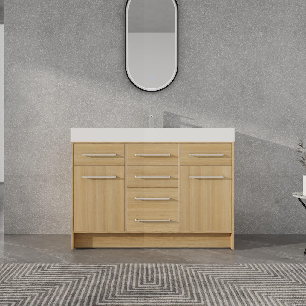 Beingnext 48"/60" Bathroom Vanity with Sink, Freestanding Bathroom Vanity with 6 Drawers and 2 Doors