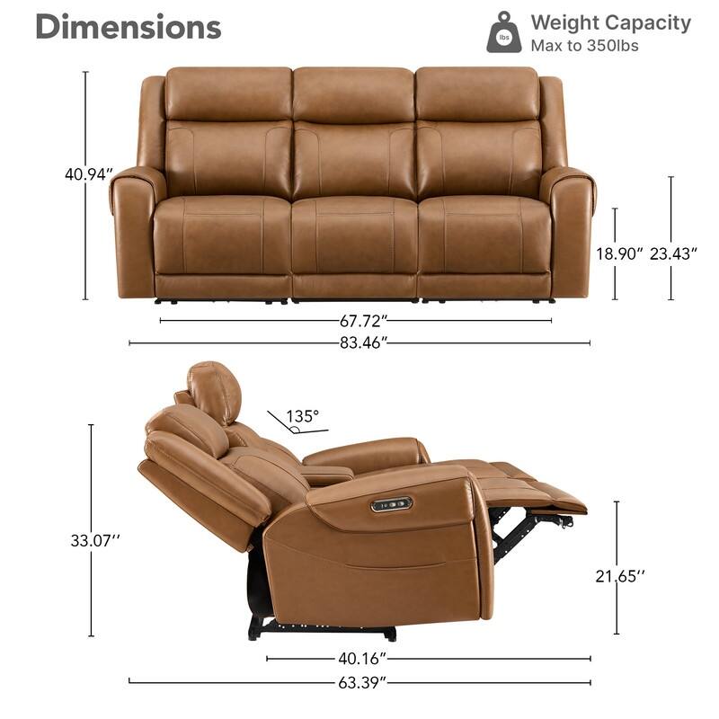 Spruce & Spring Leo Power Wall Hugger Reclining Sofa with Multi-Function Console