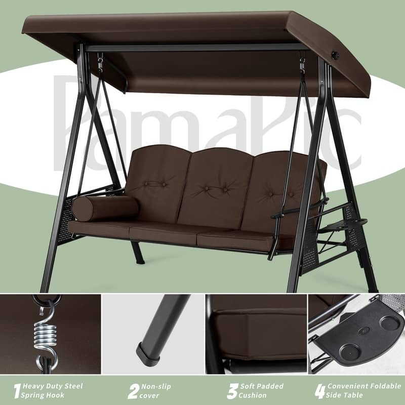 3-Person Metal Patio Swing with Canopy and Cushions