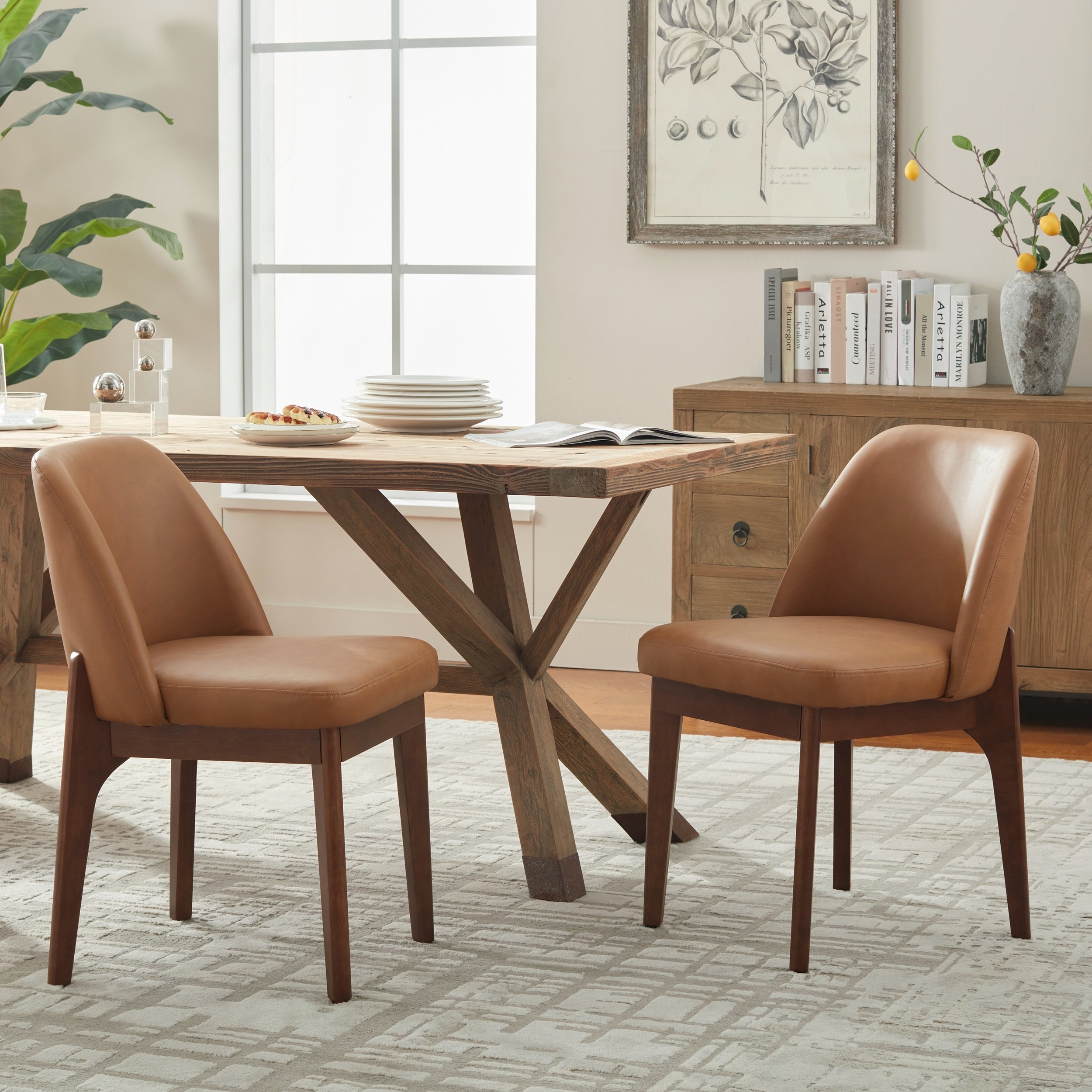 Modern Dining Chairs Set of 2/4/6 Faux Leather Kitchen Chairs with Wood Legs