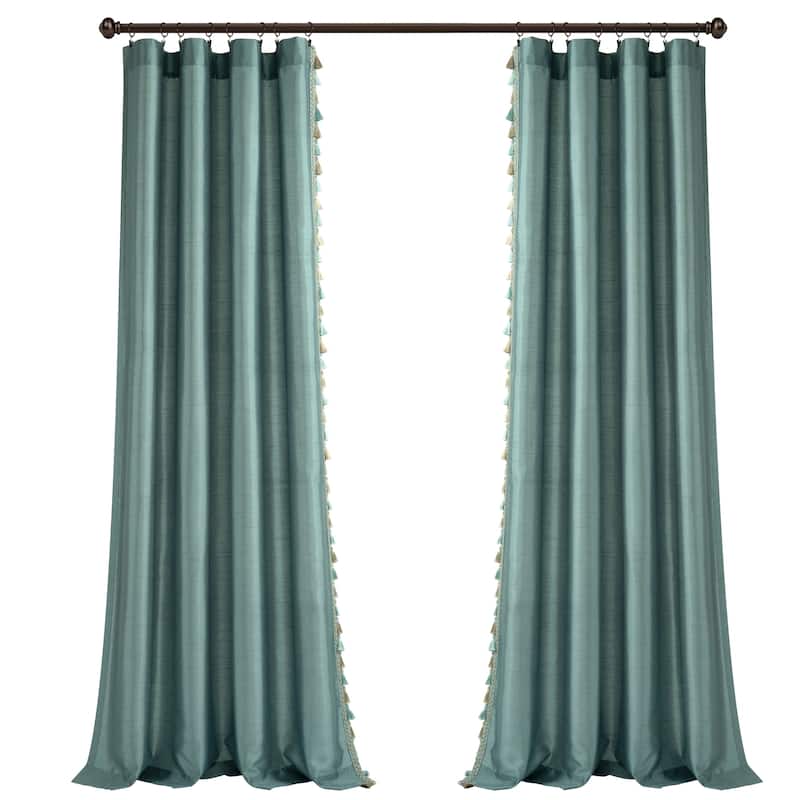 Lush Decor Luxury Regency Faux Silk Two Tone Tassel Window Curtain Panels Set