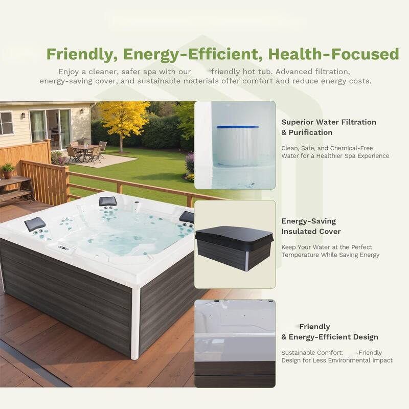 Patiowell 4-Person 41 Jets Hot Tub with Digital Control System-The Fresh Water System and LED Lighting-Intelligent