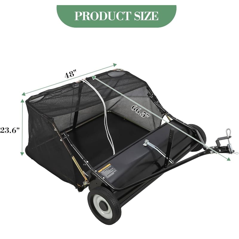 48" Tow-Behind Lawn Sweeper, Leaf & Grass Collector for Lawn Tractor ATV UTV - 48 inch
