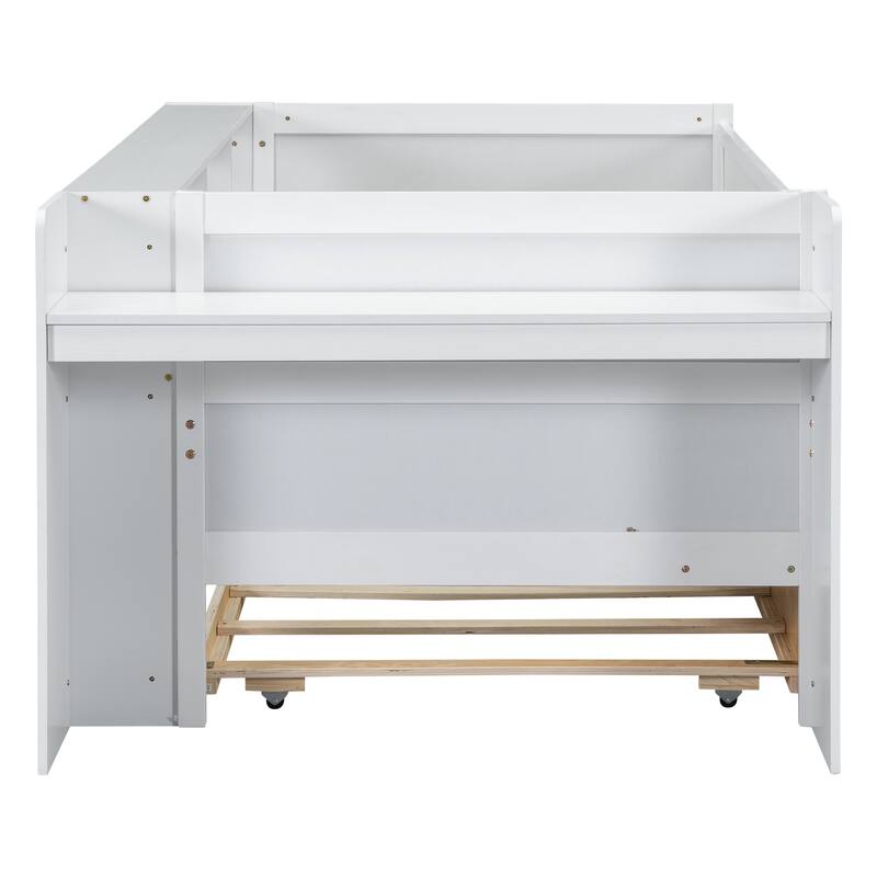 Multi-Functional Twin Daybed with Storage, Trundle, Desk, and USB Charging Station, White