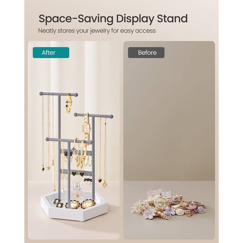 Metal Frame Jewelry Display Stand Holder with Hexagonal Base - 7"D x 8"W x 14.1"H