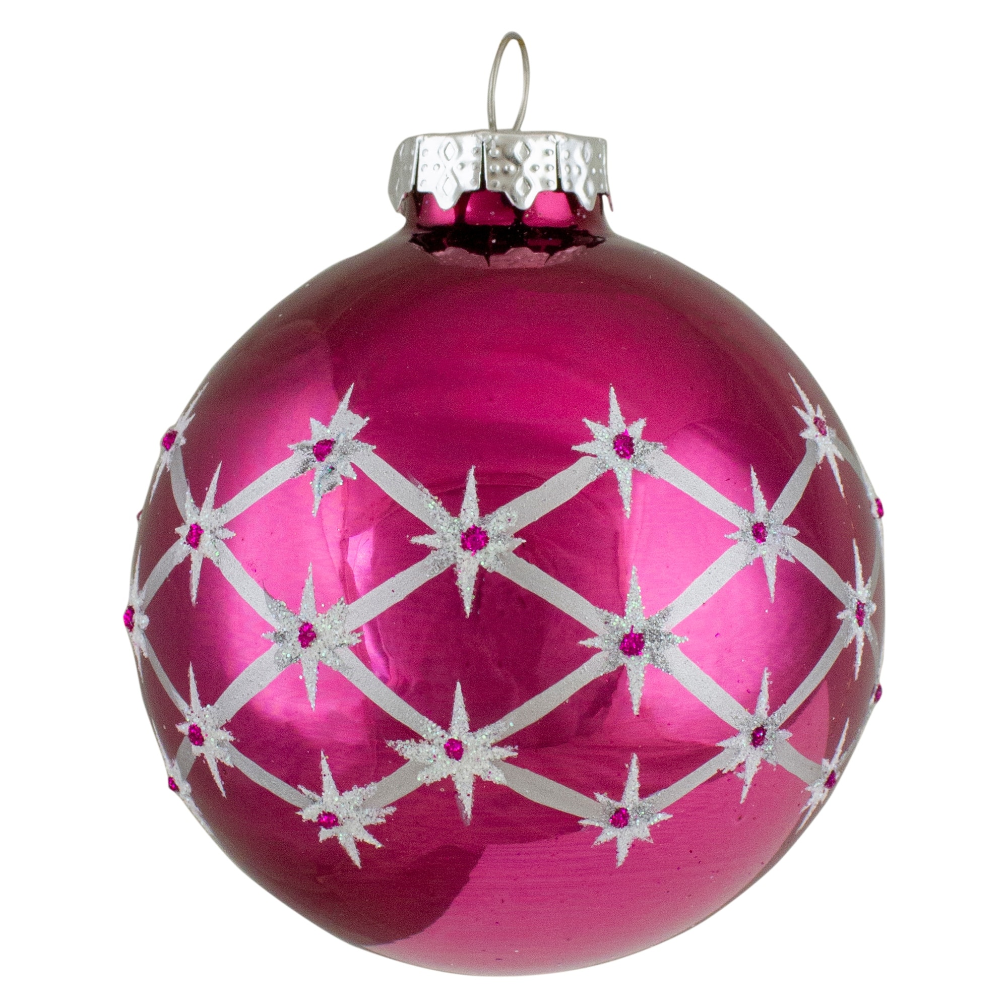Set of 4 Pink Glass Ball Christmas Ornaments 3.25Inch (80mm) 3.25
