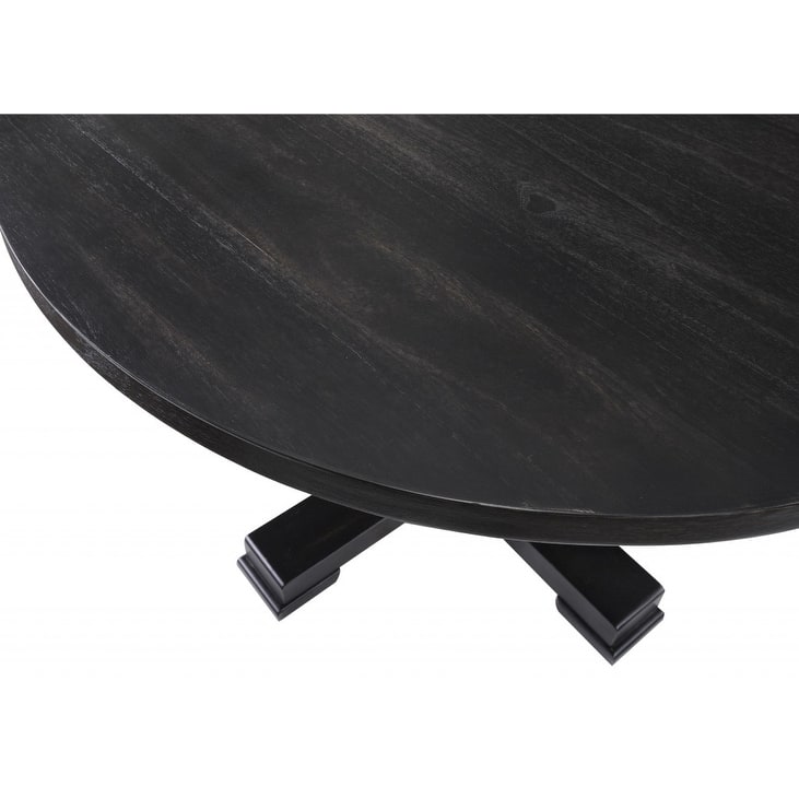 HomeRoots 47" Black Rounded Solid Wood Pedestal Base Dining Table