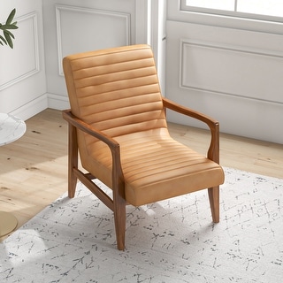 Nouman Mid Century Modern Furniture Style Wide Italian Leather Cognac ...