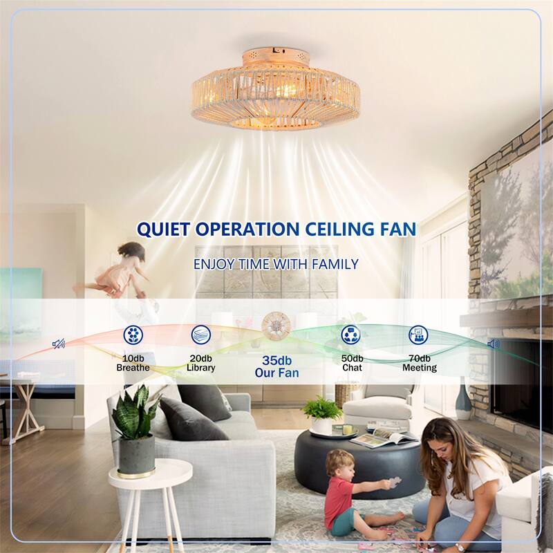 20" Rope Caged Ceiling Fans with Remote and Low Profile Chandelier 6 Speed, NOT Included Bulbs