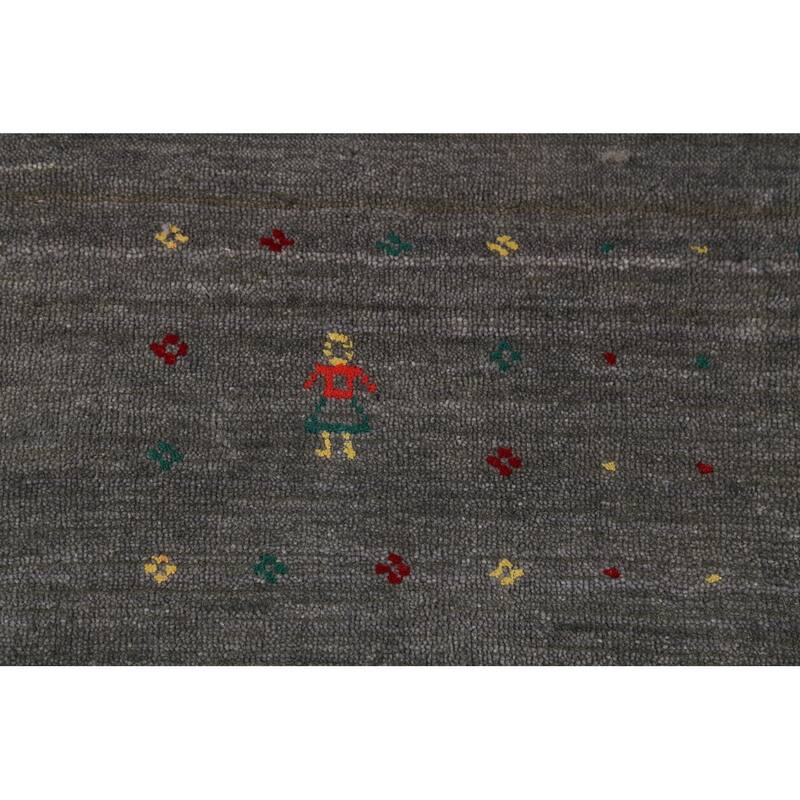 Tribal Gray Gabbeh Oriental Area Rug Hand-Knotted Wool Carpet - 6'1"x 8'6"
