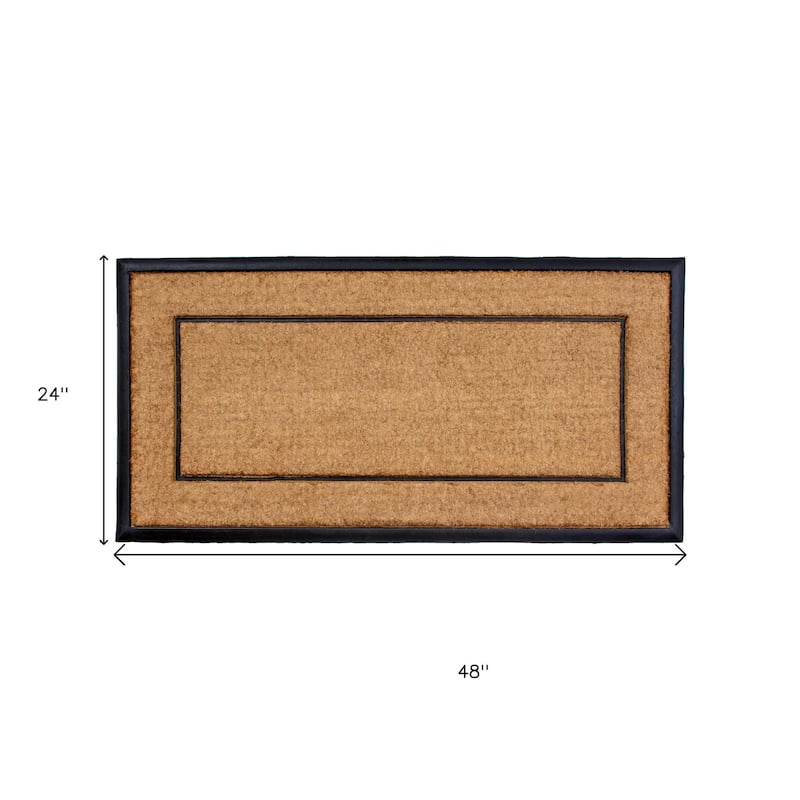 HomeRoots 24" X 48" Natural And Black Striped Border Outdoor Coir And Rubber Door Mat - 24' X '48