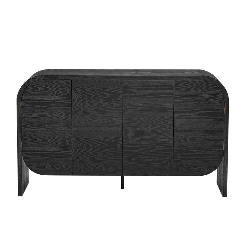 Retro 4 Doors Buffet Cabinet Curvy Edg Sideboard Cabinet with Adjustable Shelves, for Living Room, Kitchen, Black