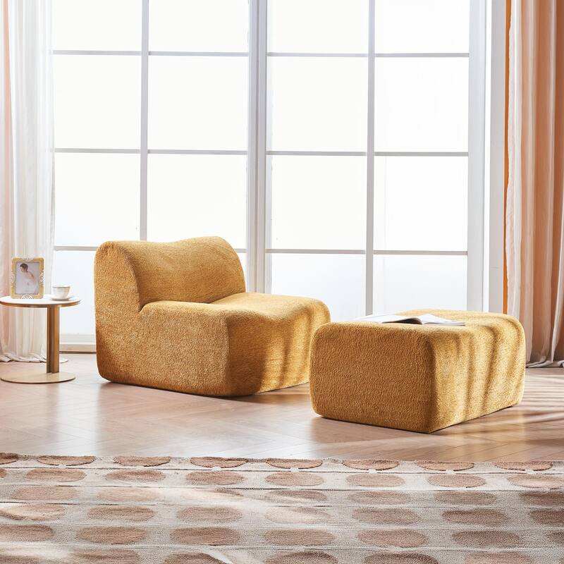 Comfortable and Space-Saving Single Foam Compression Sofa Chair with Footrest + Pillow
