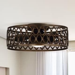 21" Antique Bronze Fandelier Caged Flush Mount Ceiling Fan with Remote - 21 in. D X 21 in. W X 8.1 in. H